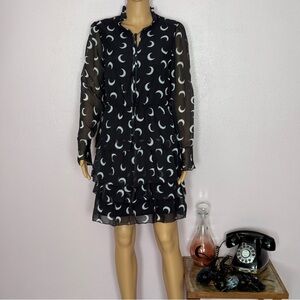 Black and White Moon Pattern Chiffon Dress